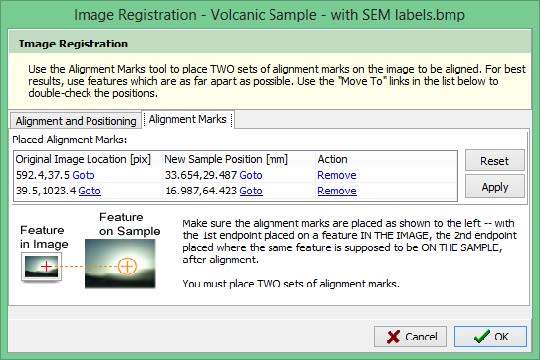 Screenshot of alignment window